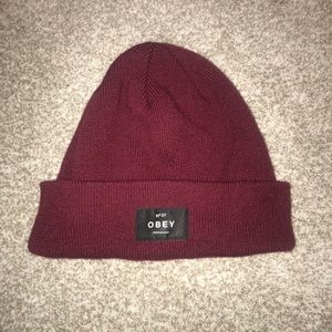 Maroon Obey propaganda beanie
